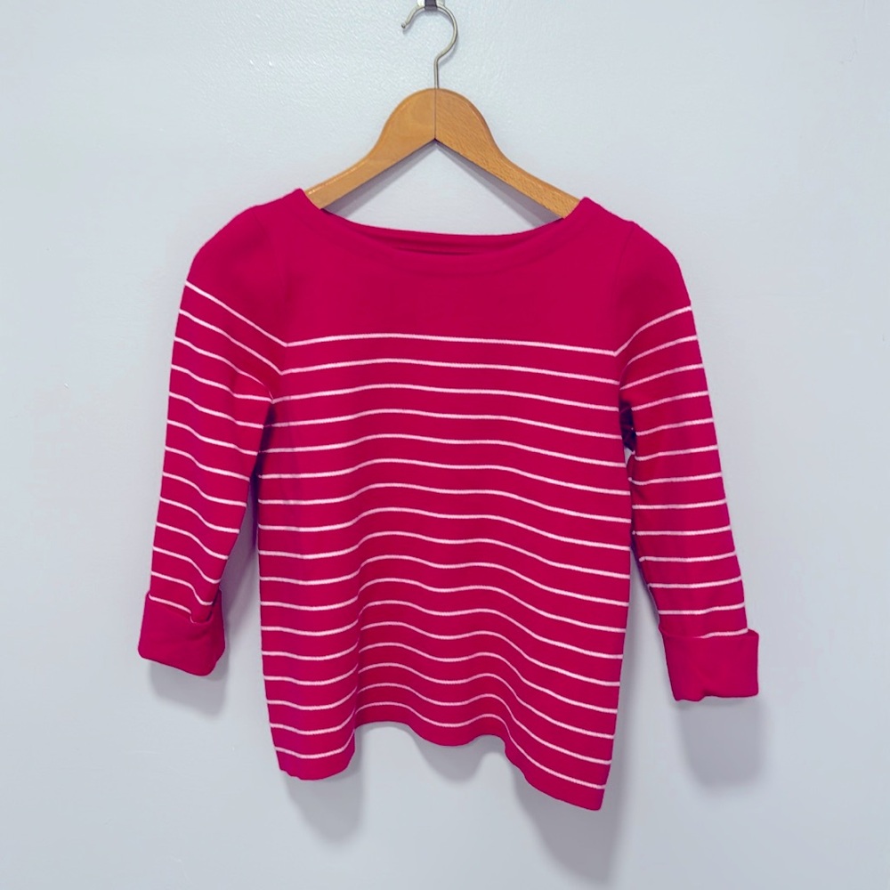 LAST CHANCE! 3/$15 Tahari pink and white striped sweater w cuffed sleeves size s